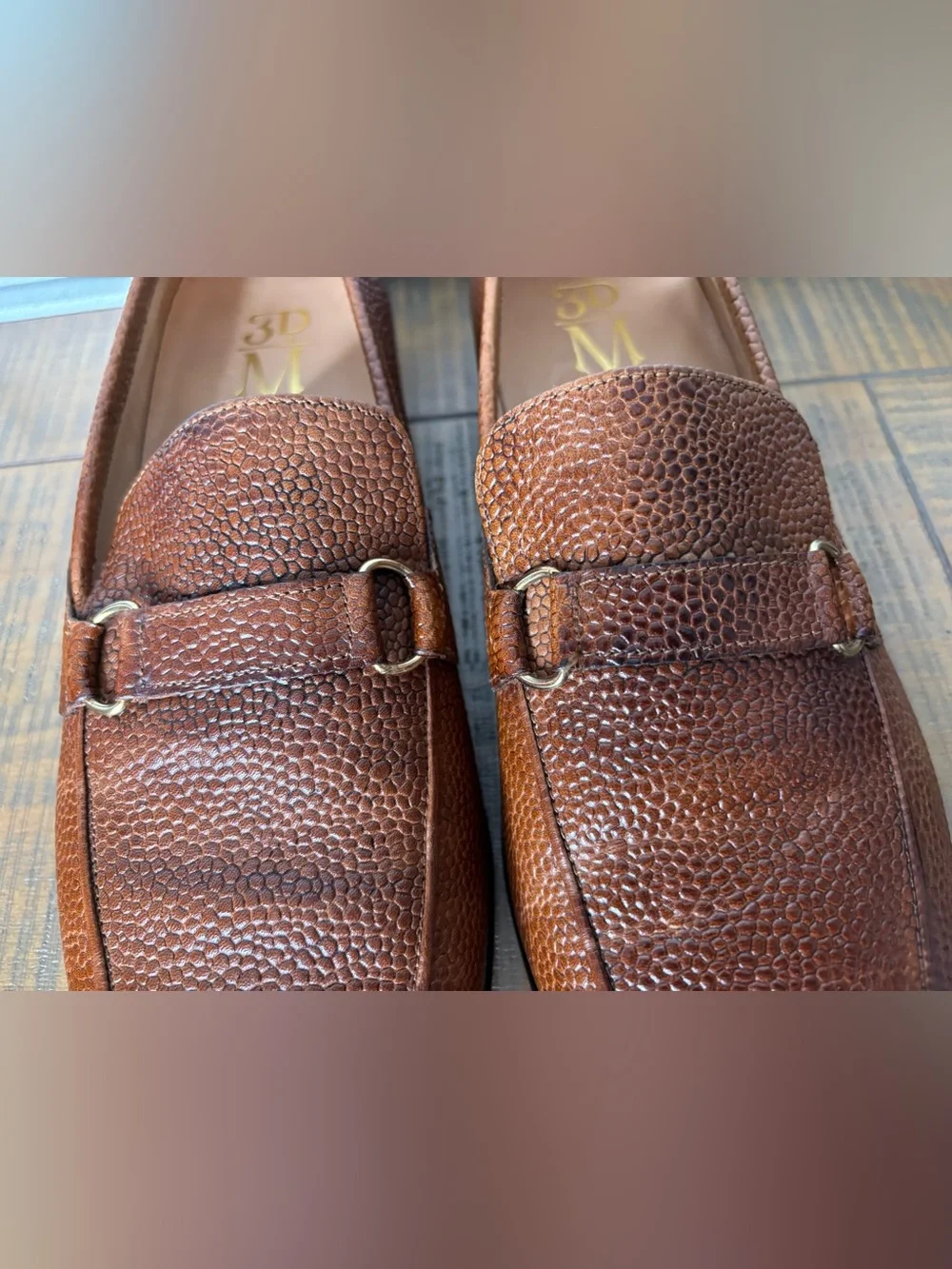 3DM Lifestyle Lorenzo Cognac Brown Pebble Grain Leather Bit Loafers US Men's 11